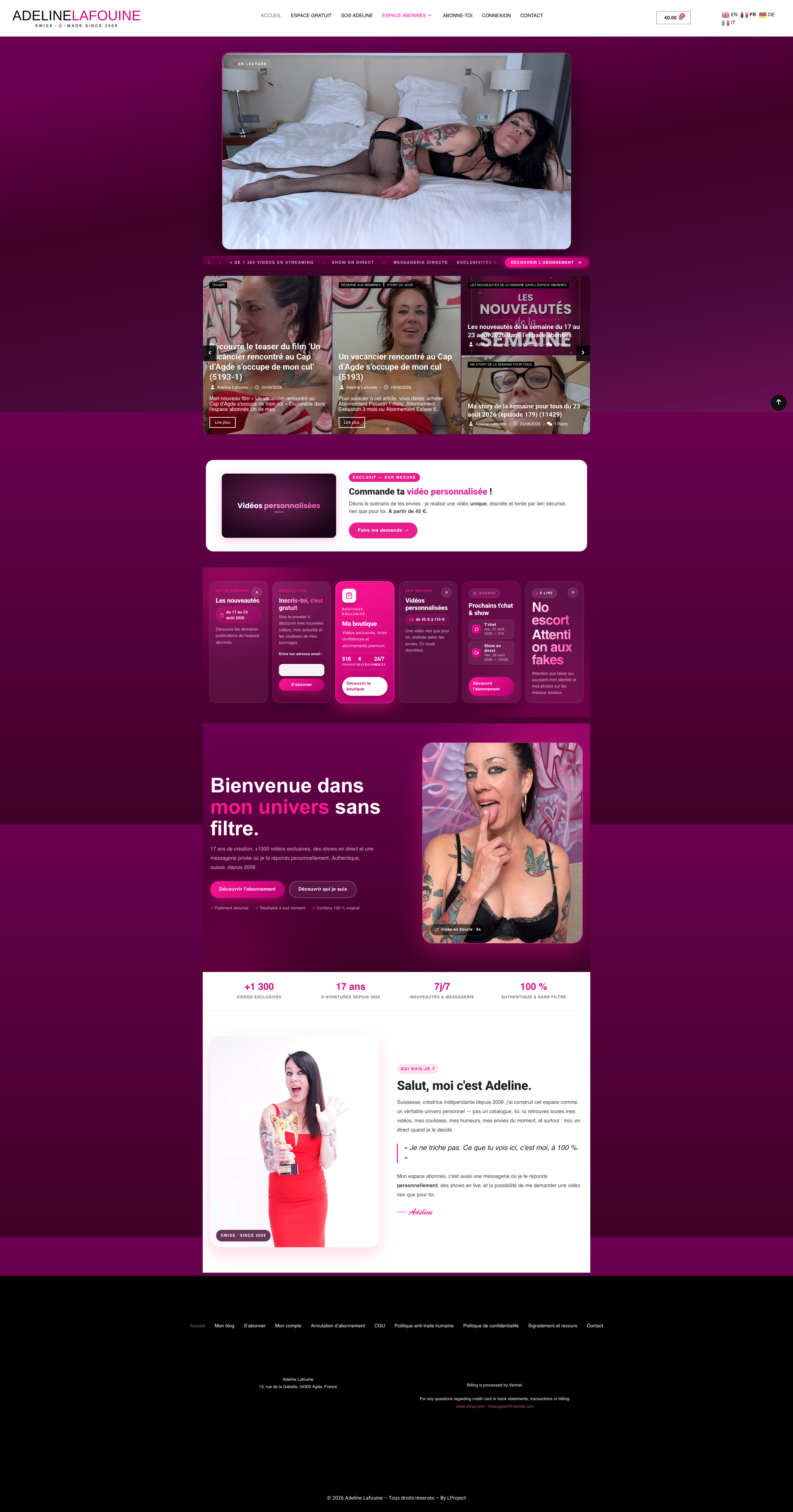 Version ordinateur du site Adeline Lafouine